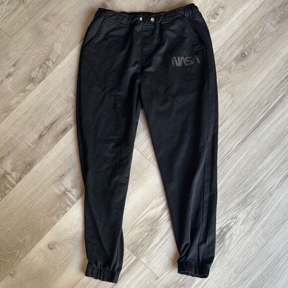 ROMWE ‘Nasa’ Black Joggers Sweatpants Size Small - Picture 1 of 5